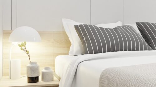 寝室の枕と寝具の写真(皮脂が付着しやすい部位のイメージ)